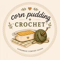 corn pudding and crochet logo
